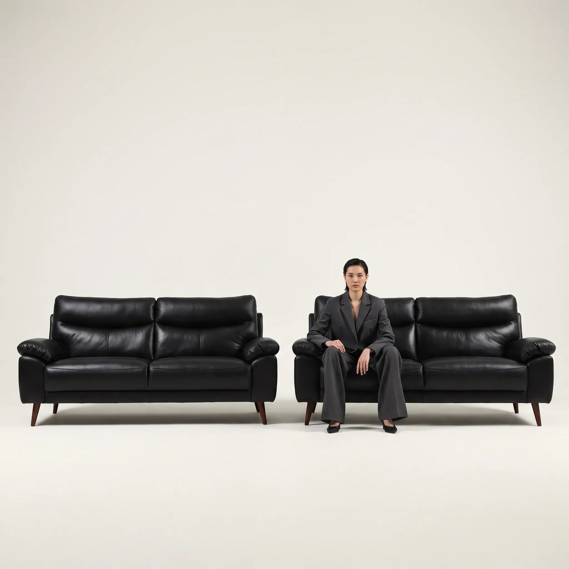 Vantage Genuine Leather Black 3+3 Seater Sofa Set - Furniture Instore