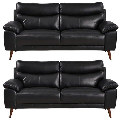 Vantage Genuine Leather Black 3+3 Seater Sofa Set
