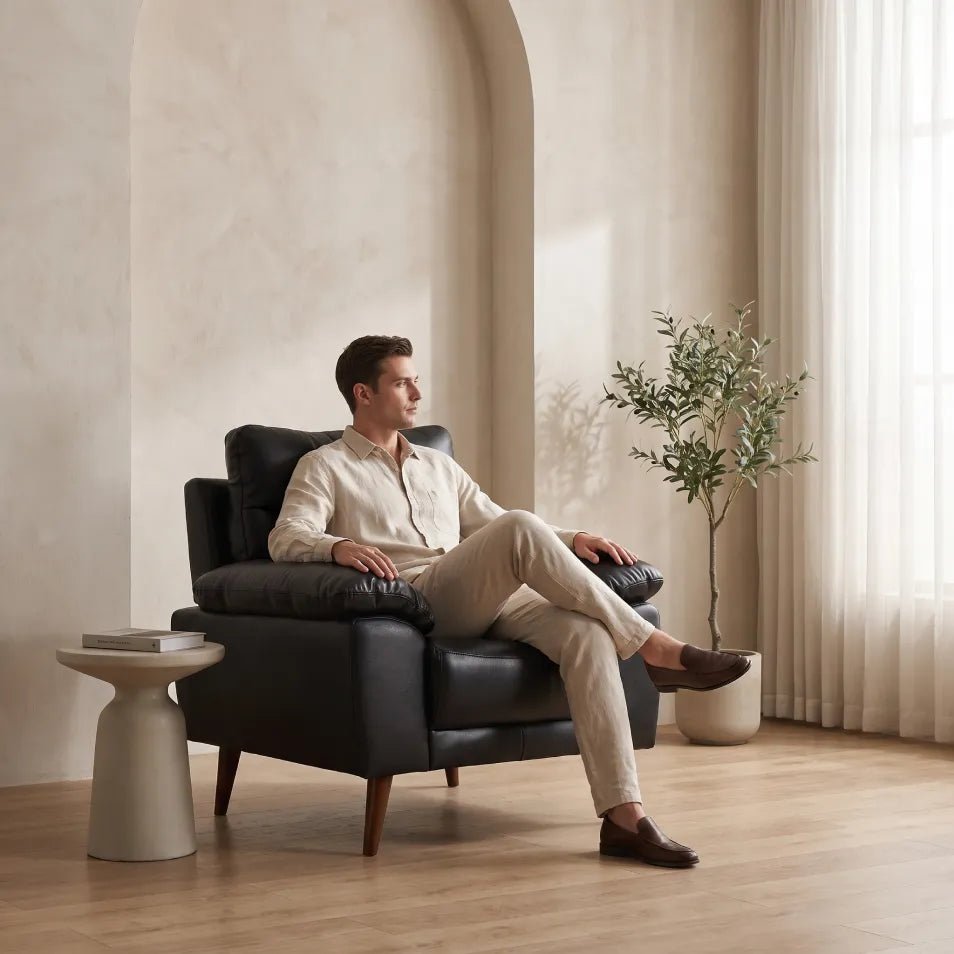 Vantage Genuine Leather Black Armchair - Furniture Instore