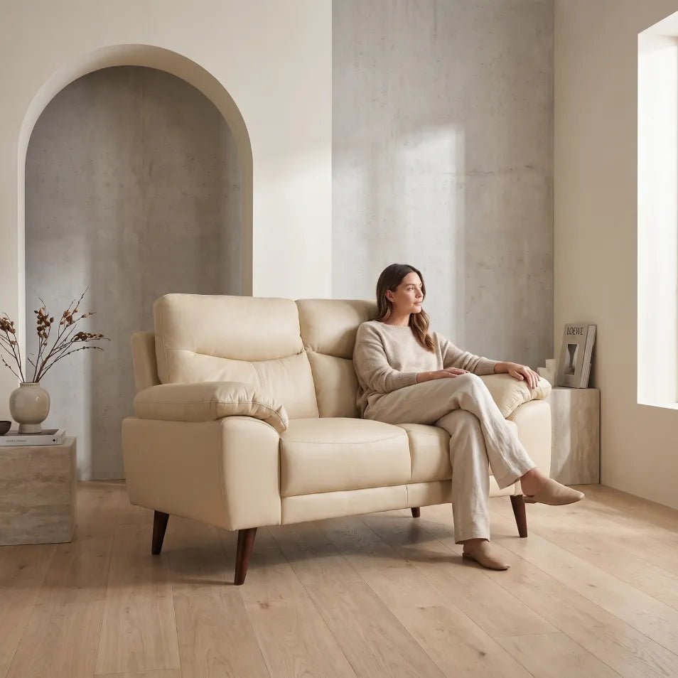 Vantage Genuine Leather Cream 2 Seater Sofa - Furniture Instore