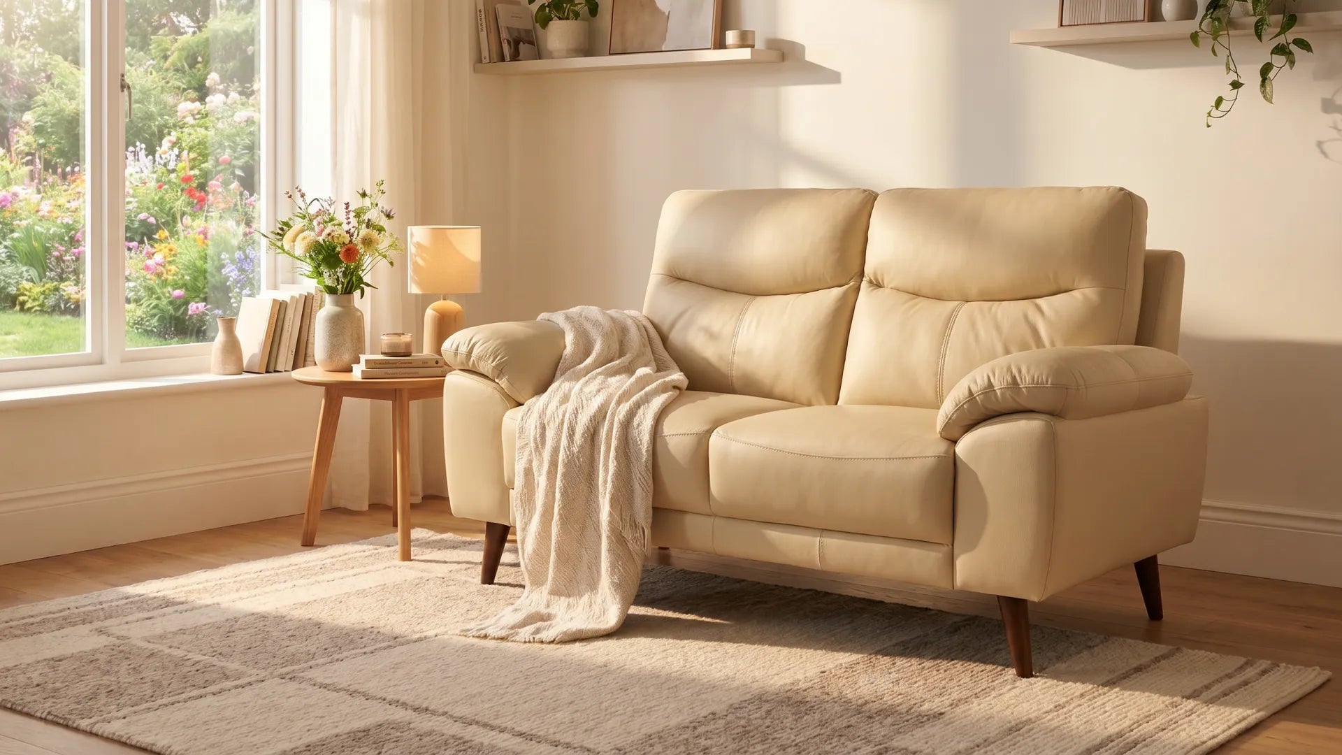 Vantage Genuine Leather Cream 2 Seater Sofa - Furniture Instore