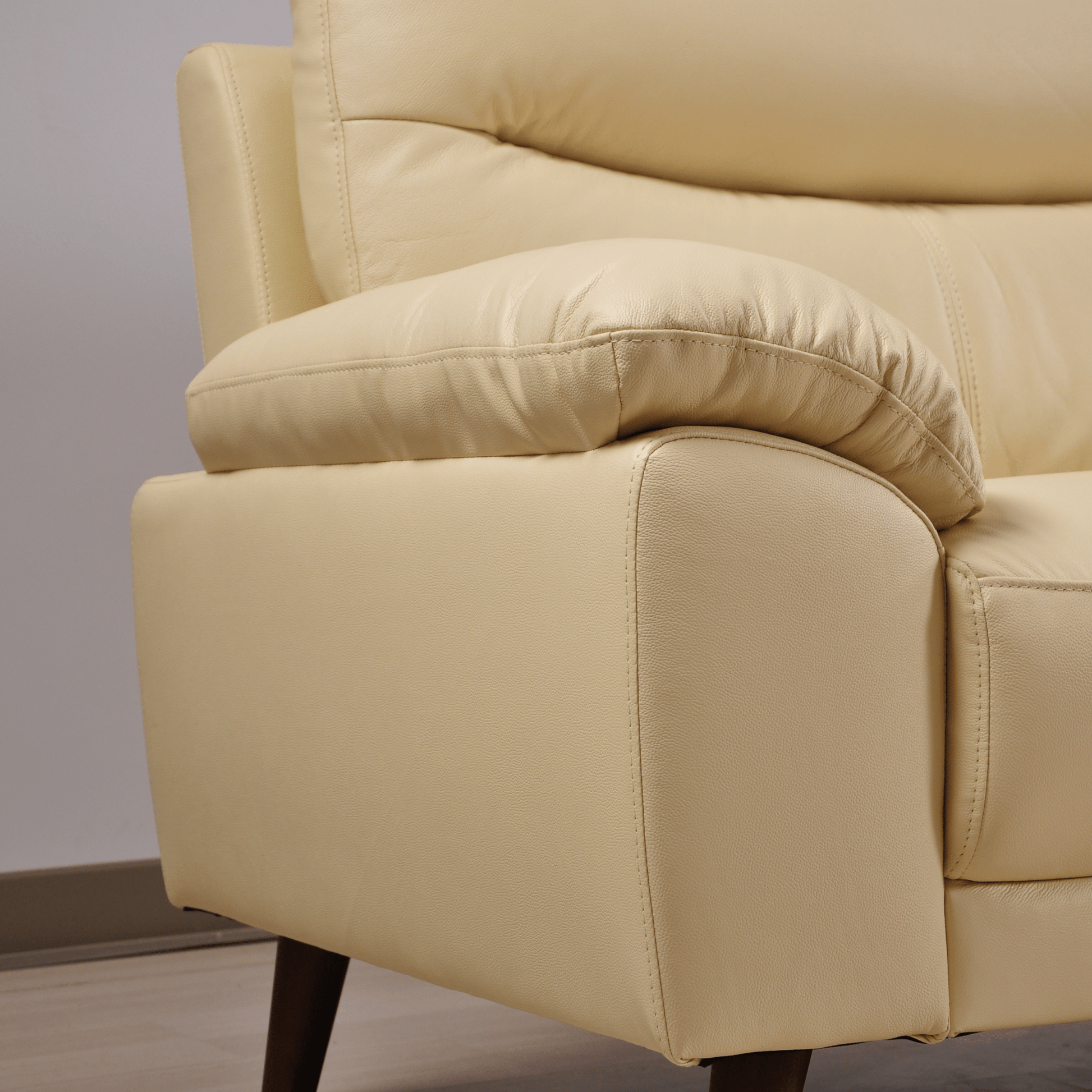 Vantage Cream 2-seater sofa, close-up view in styled living room, modern and comfortable seating