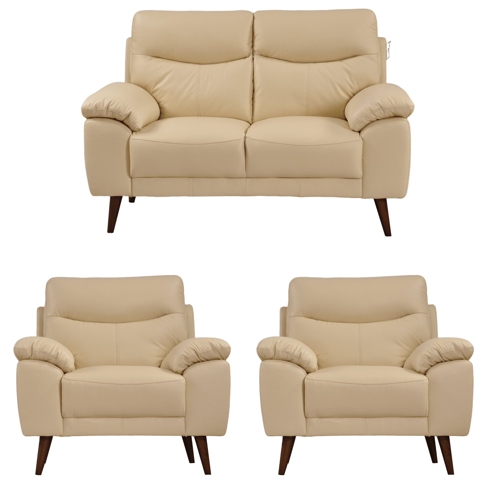 Vantage Cream 2+1+1 sofa set, front view on white background, modern and cozy living room seating