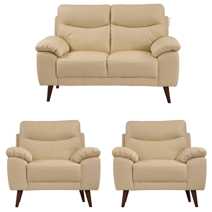 Vantage Cream 2+1+1 sofa set, front view on white background, modern and cozy living room seating
