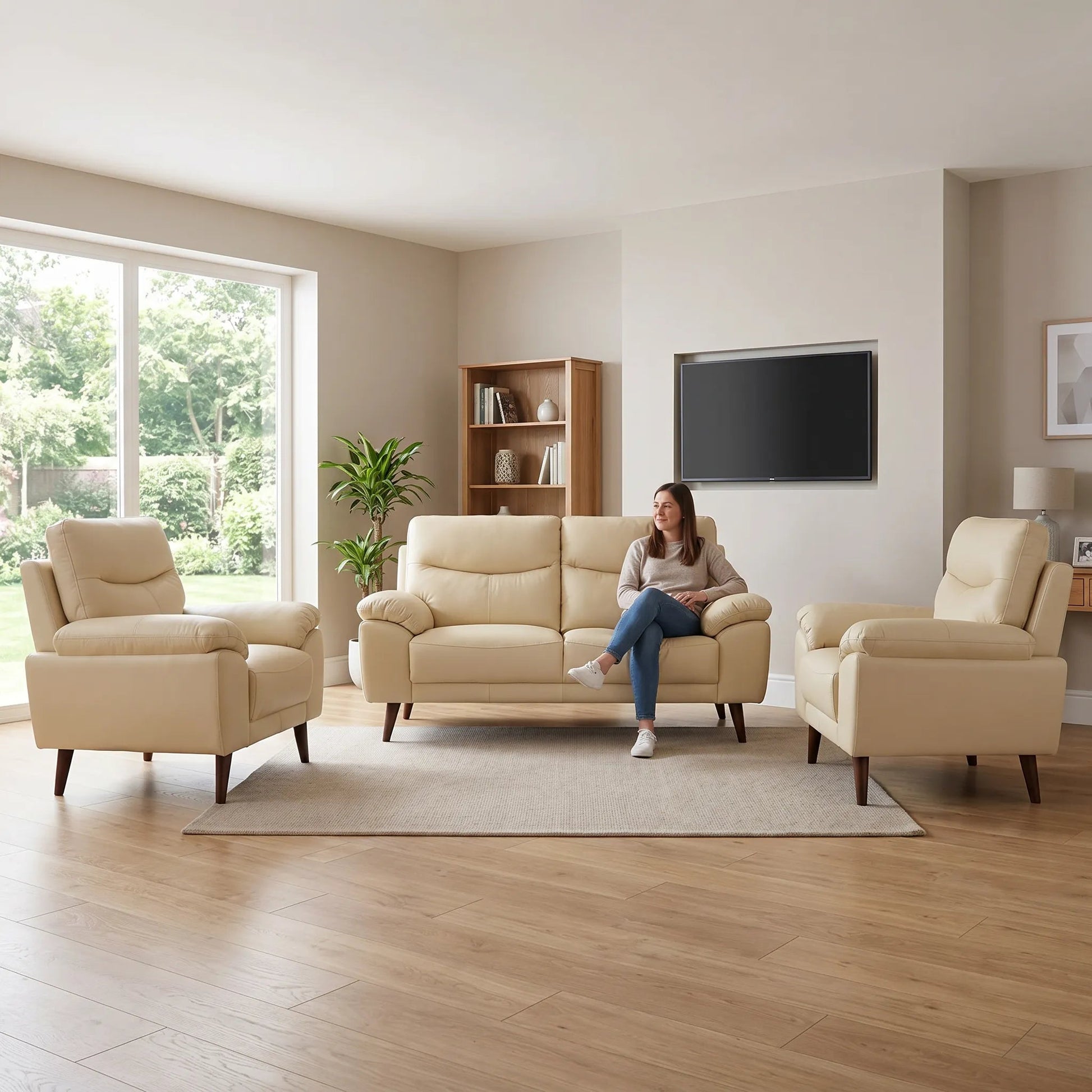 Vantage Genuine Leather Cream 2+1+1 Seater Sofa Set - Furniture Instore