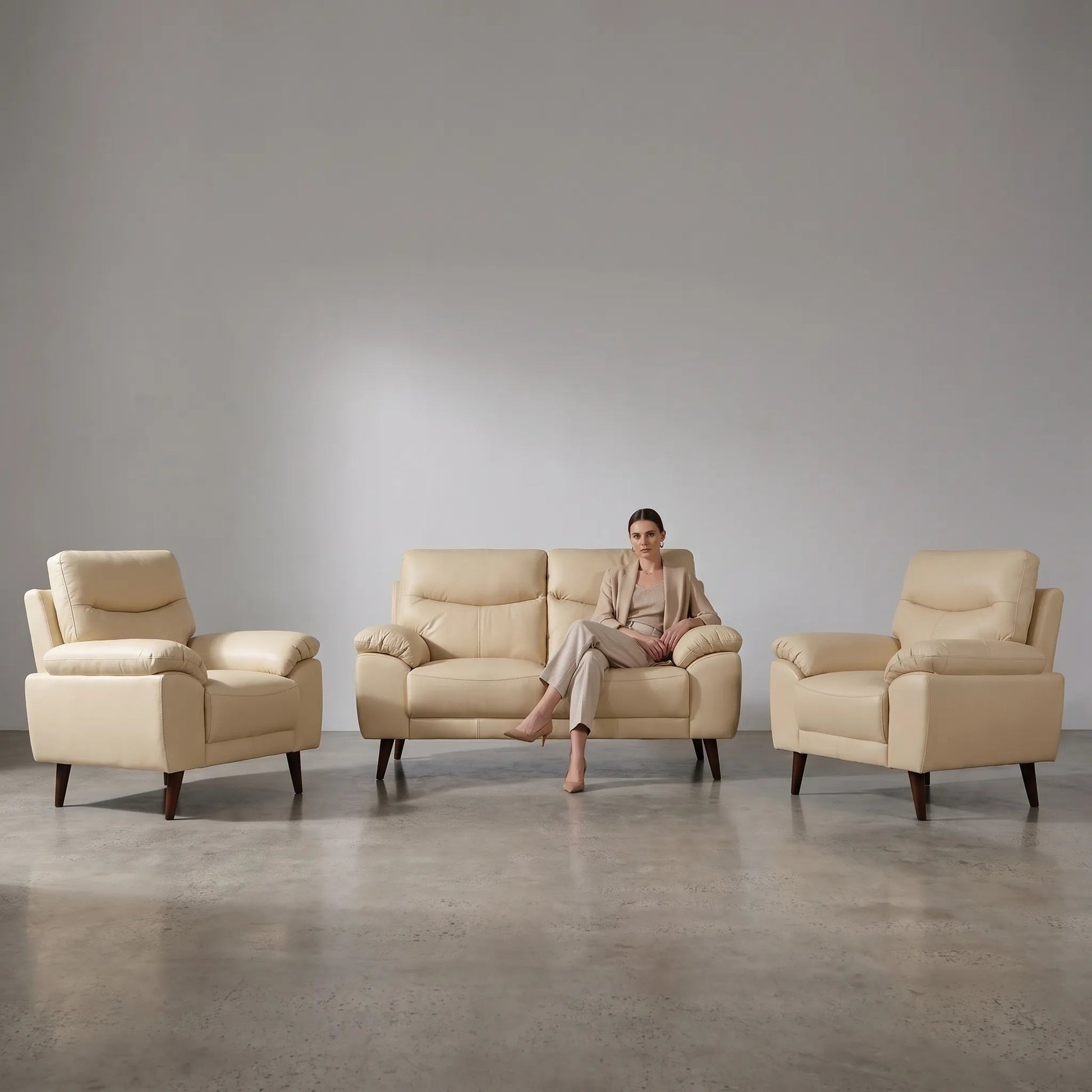 Vantage Genuine Leather Cream 2+1+1 Seater Sofa Set - Furniture Instore