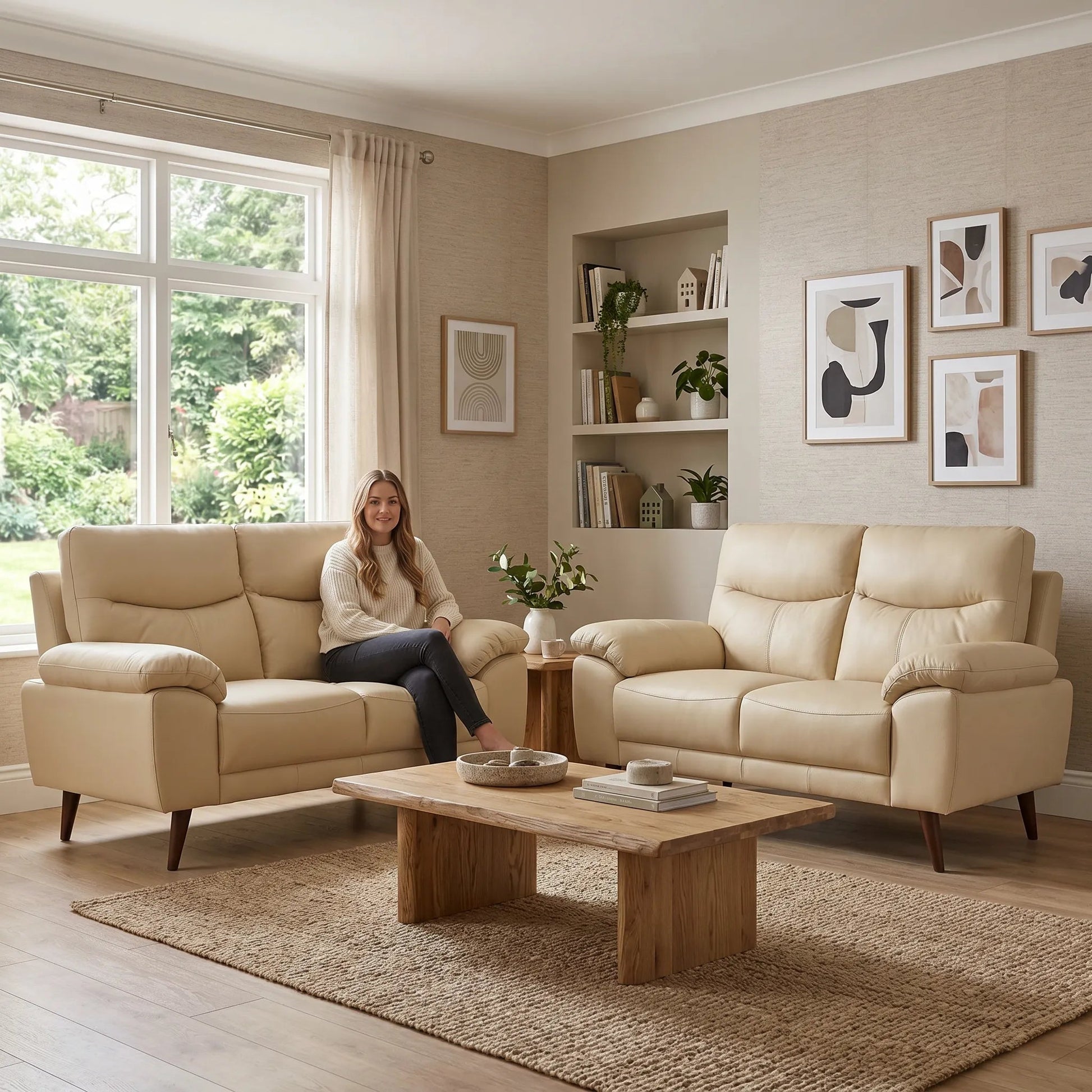 Vantage Genuine Leather Cream 2+2 Seater Sofa Set - Furniture Instore