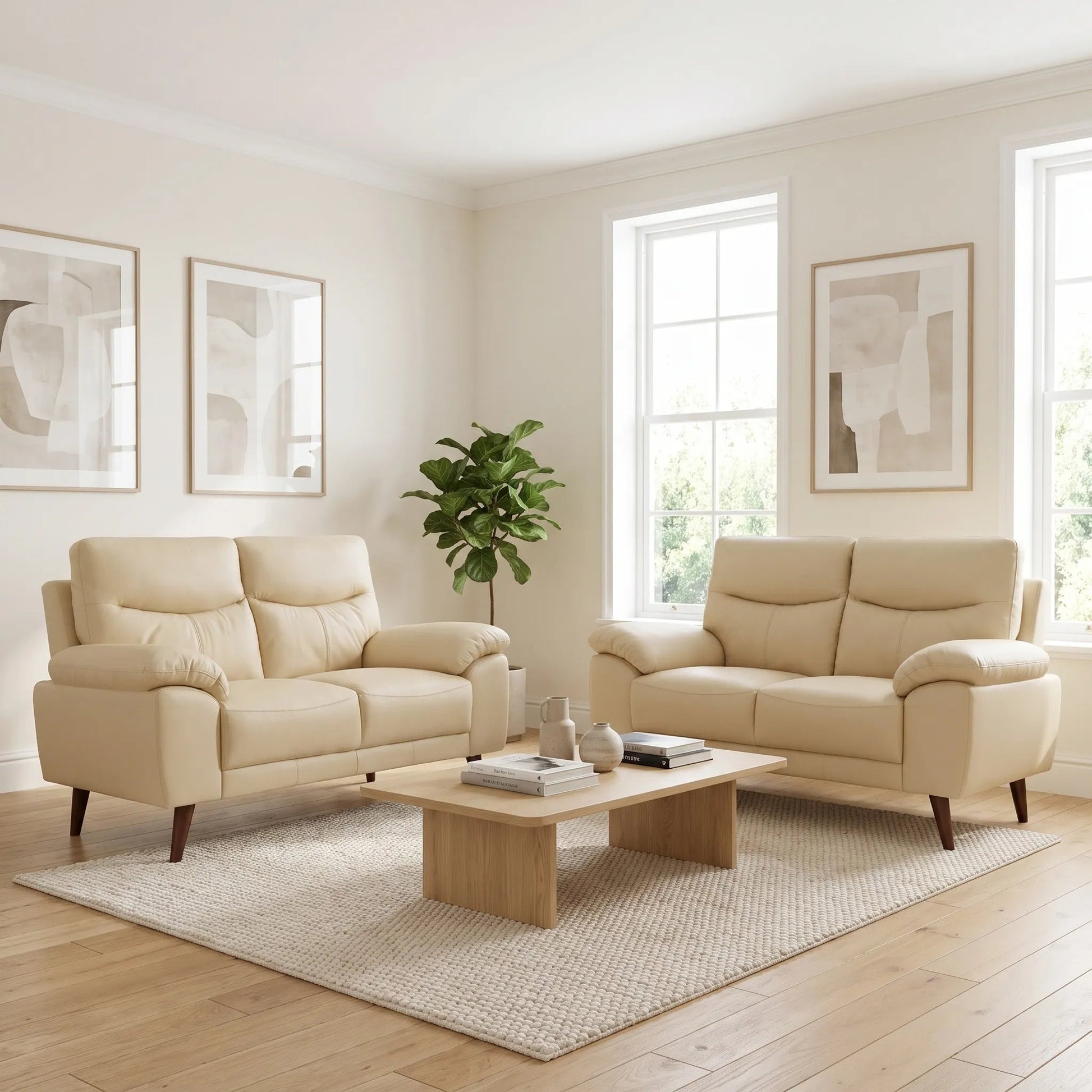 Vantage Genuine Leather Cream 2+2 Seater Sofa Set - Furniture Instore