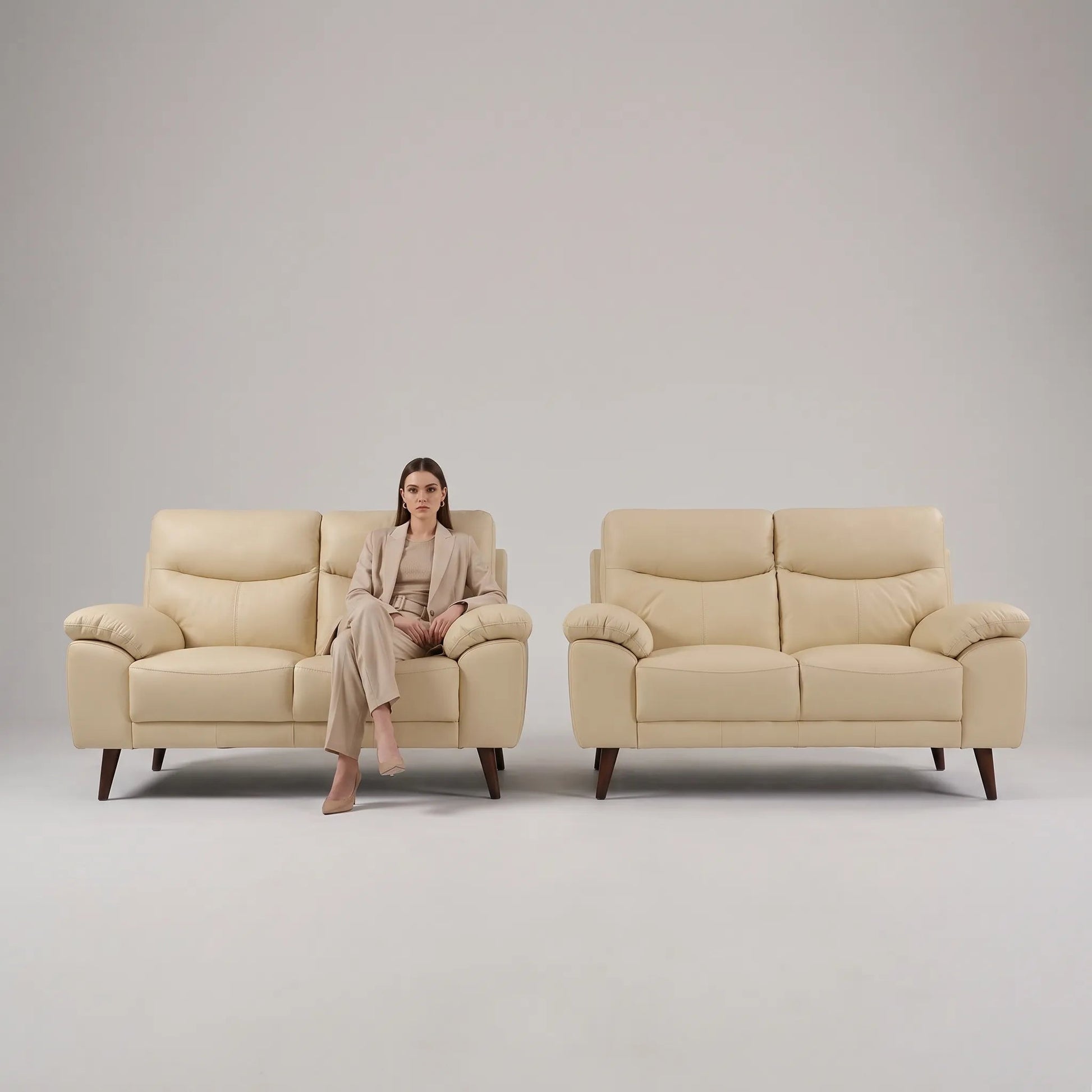 Vantage Genuine Leather Cream 2+2 Seater Sofa Set - Furniture Instore