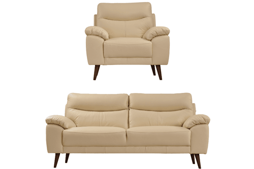 Vantage Genuine Leather Cream 3+1 Seater Sofa Set