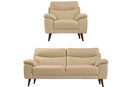 Vantage Genuine Leather Cream 3+1 Seater Sofa Set