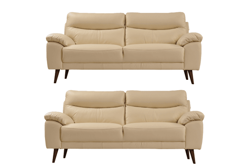 Vantage Genuine Leather Cream 3+3 Seater Sofa Set