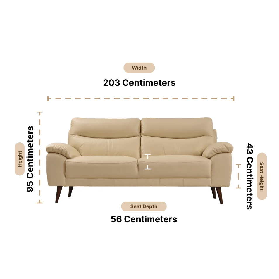 Vantage Genuine Leather Cream 3 Seater Sofa - Furniture Instore