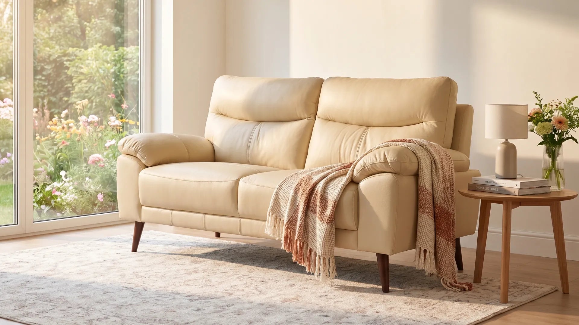 Vantage Genuine Leather Cream 3 Seater Sofa - Furniture Instore