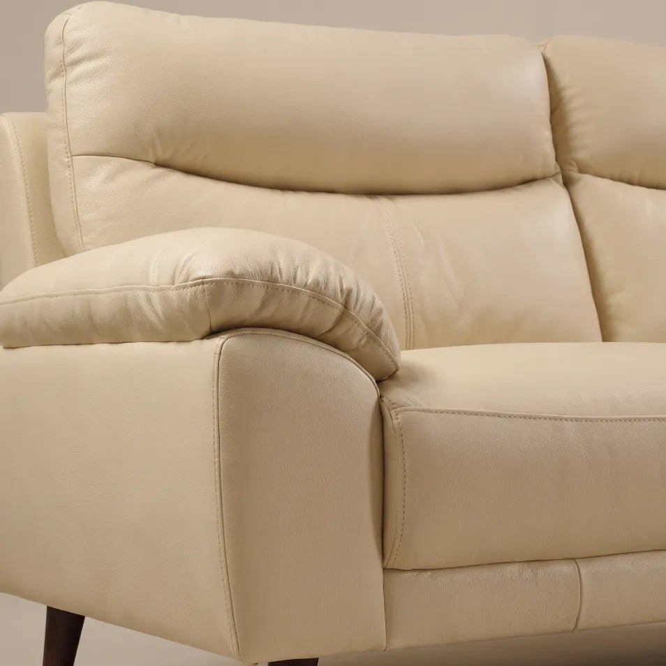 Vantage Genuine Leather Cream 3 Seater Sofa - Furniture Instore