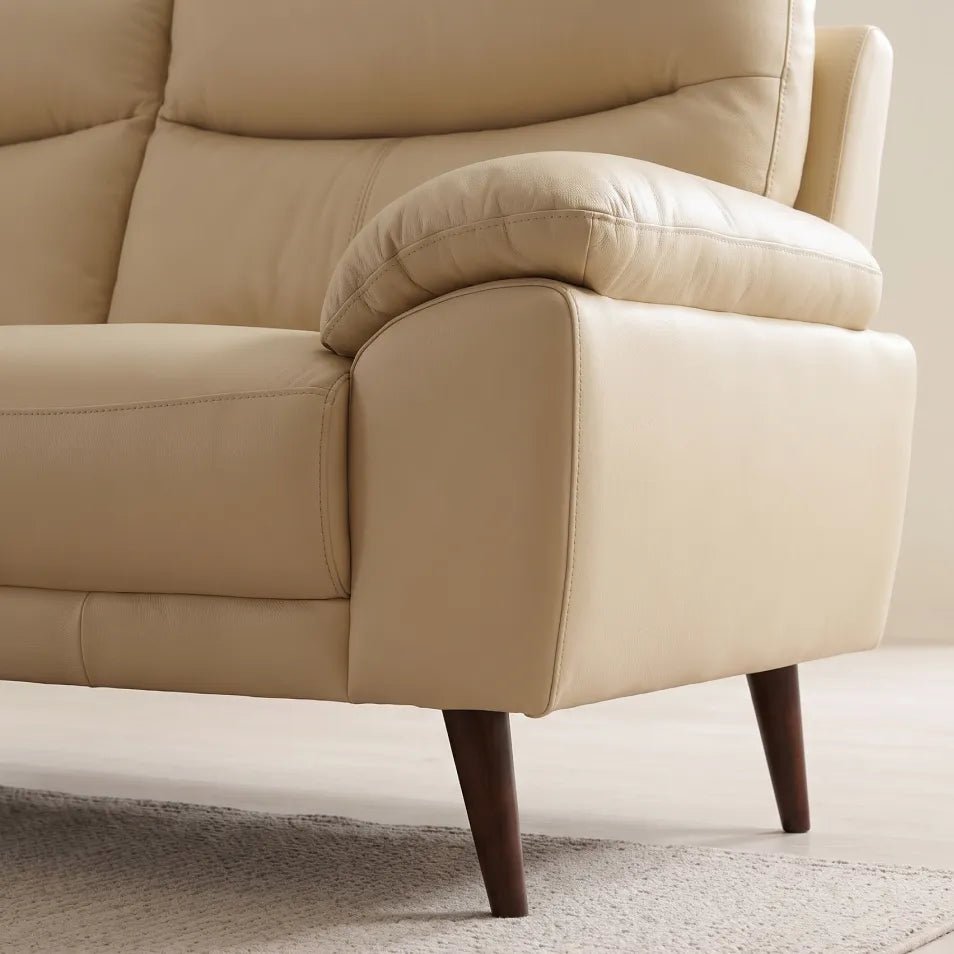 Vantage Genuine Leather Cream 3 Seater Sofa - Furniture Instore