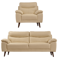 Vantage Genuine Leather Cream 3+1 Seater Sofa Set