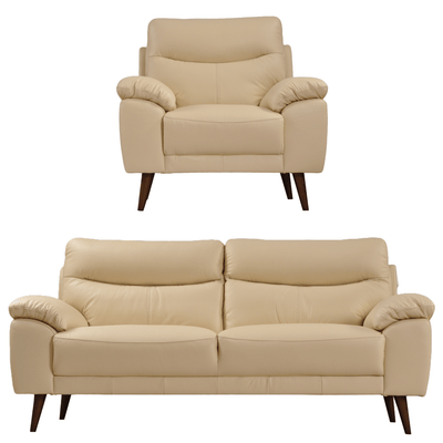 Vantage Genuine Leather Cream 3+1 Seater Sofa Set