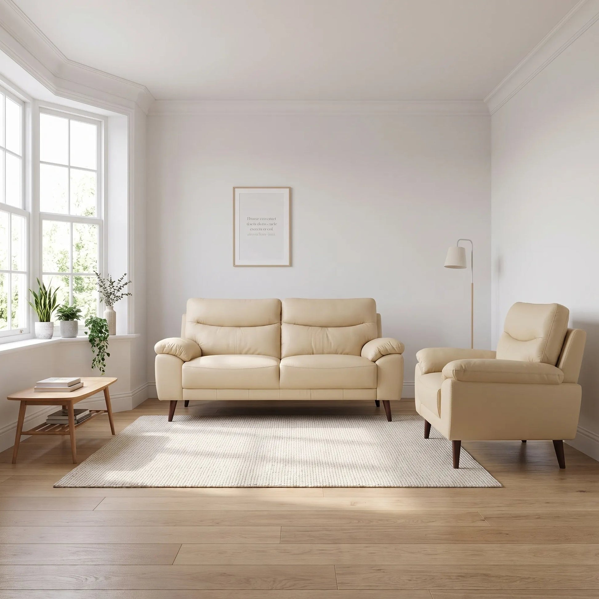 Vantage Genuine Leather Cream 3+1 Seater Sofa Set - Furniture Instore