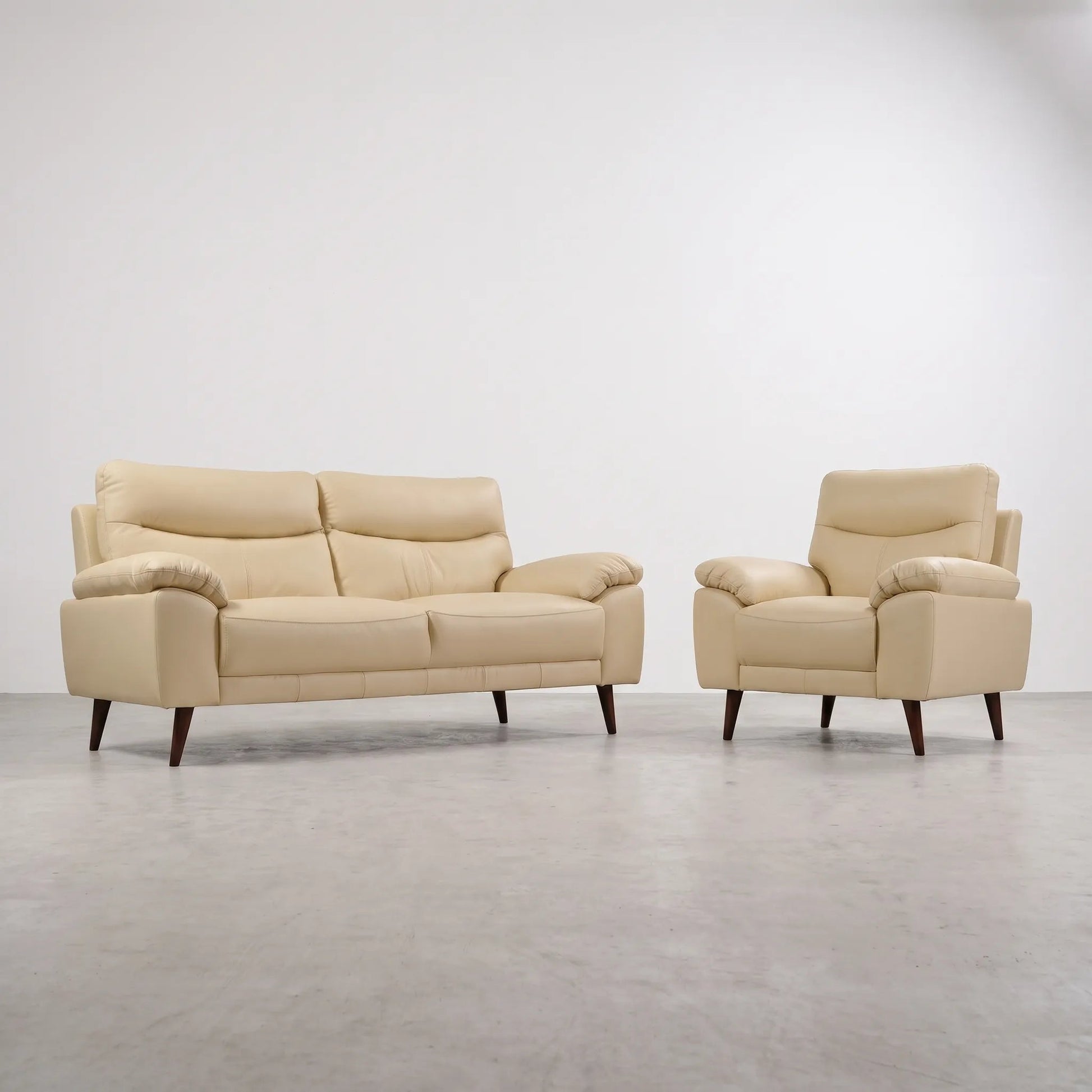 Vantage Genuine Leather Cream 3+1 Seater Sofa Set - Furniture Instore