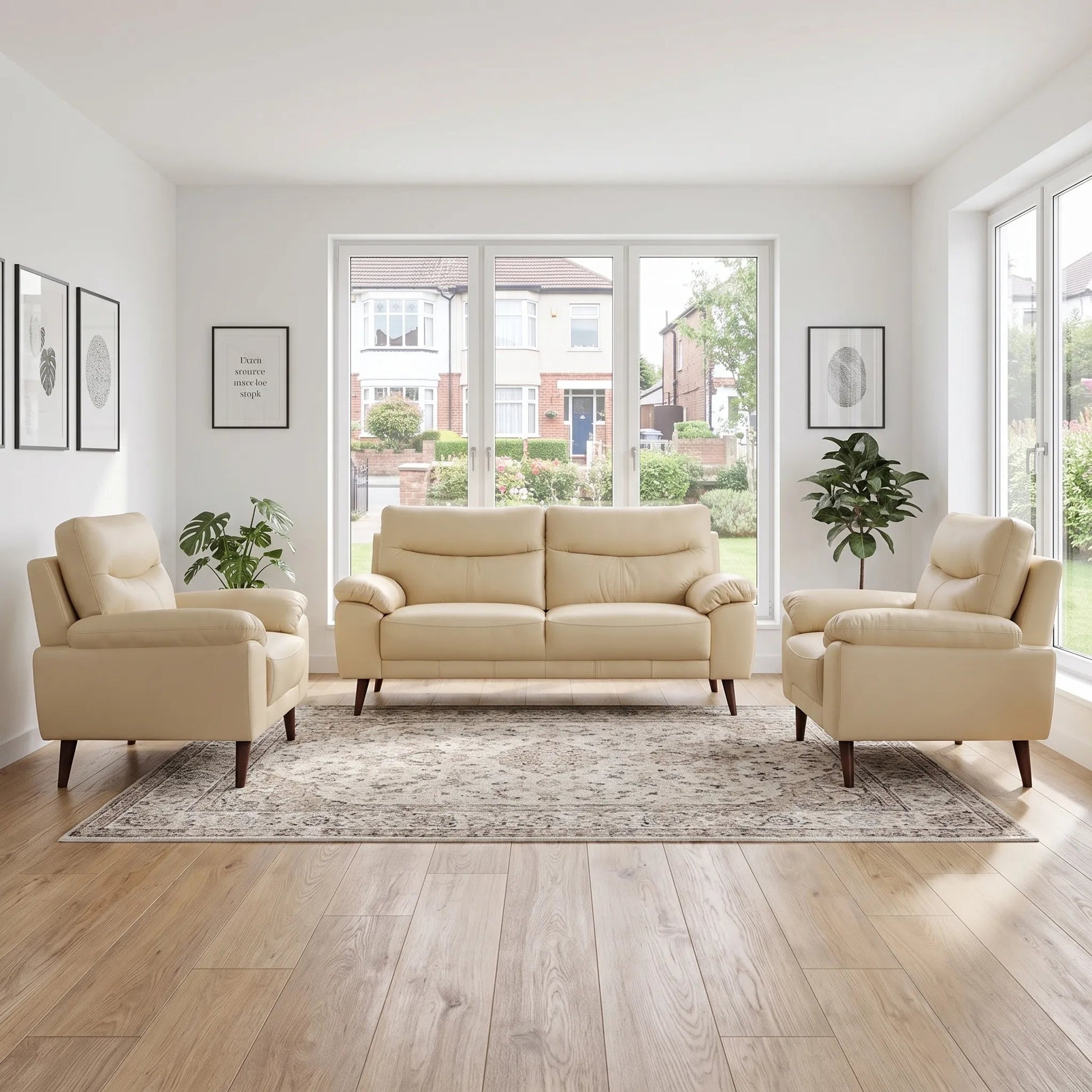 Vantage Genuine Leather Cream 3+1+1 Seater Sofa Set - Furniture Instore