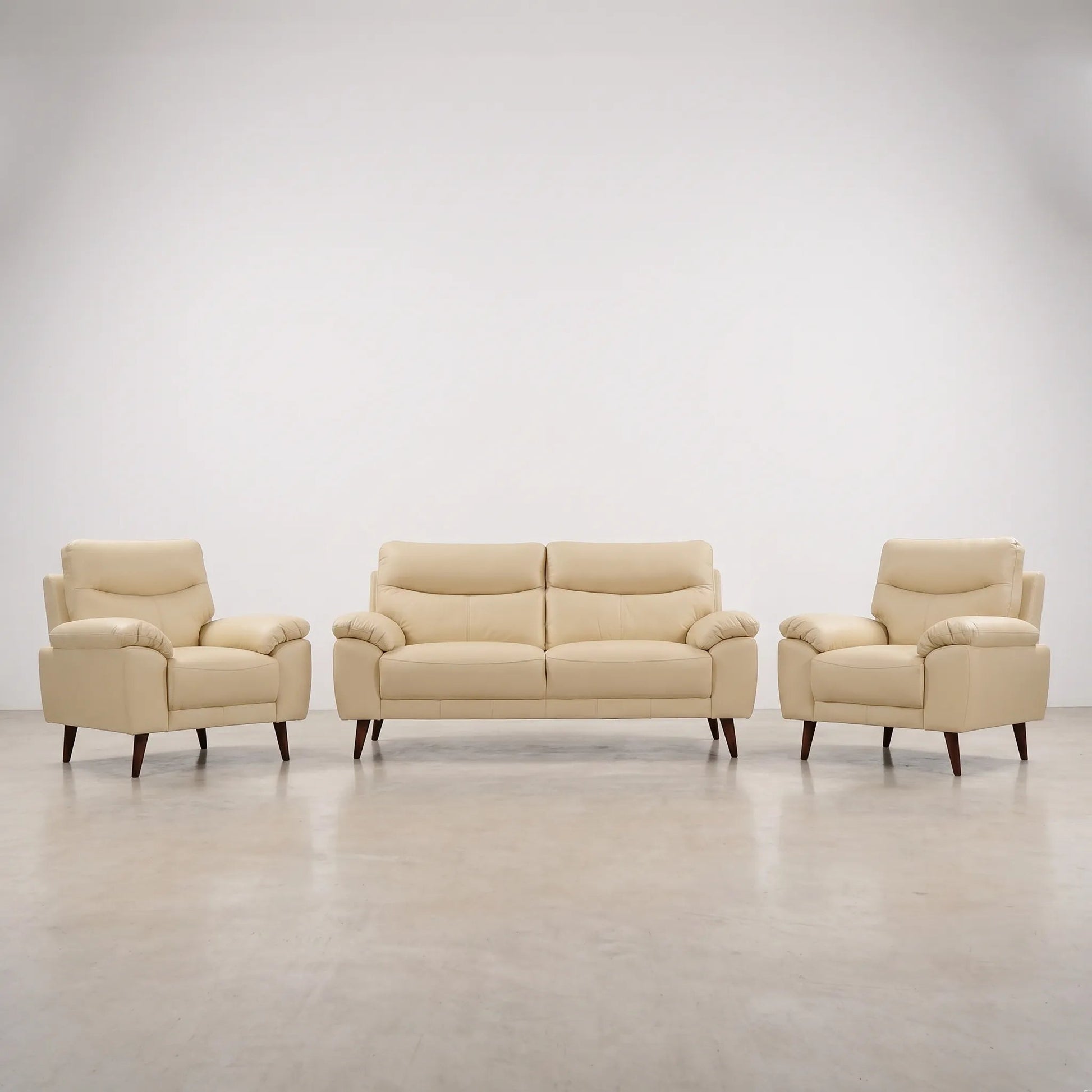Vantage Genuine Leather Cream 3+1+1 Seater Sofa Set - Furniture Instore