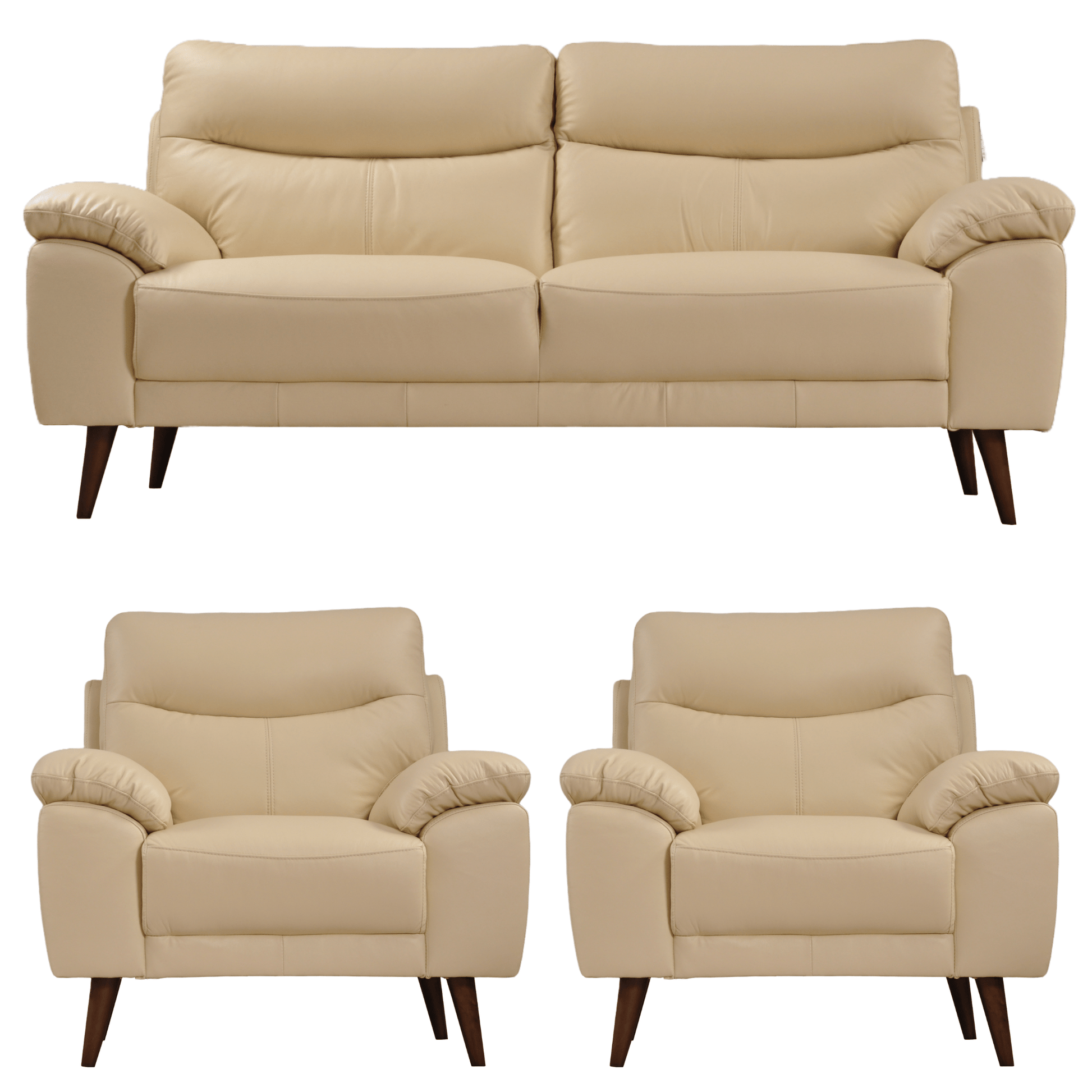 Vantage Cream 3+1+1 sofa set, front view on white background, modern and cozy living room seating
