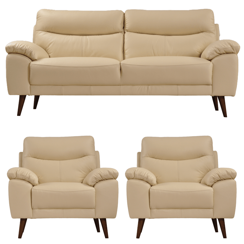 Vantage Cream 3+1+1 sofa set, front view on white background, modern and cozy living room seating