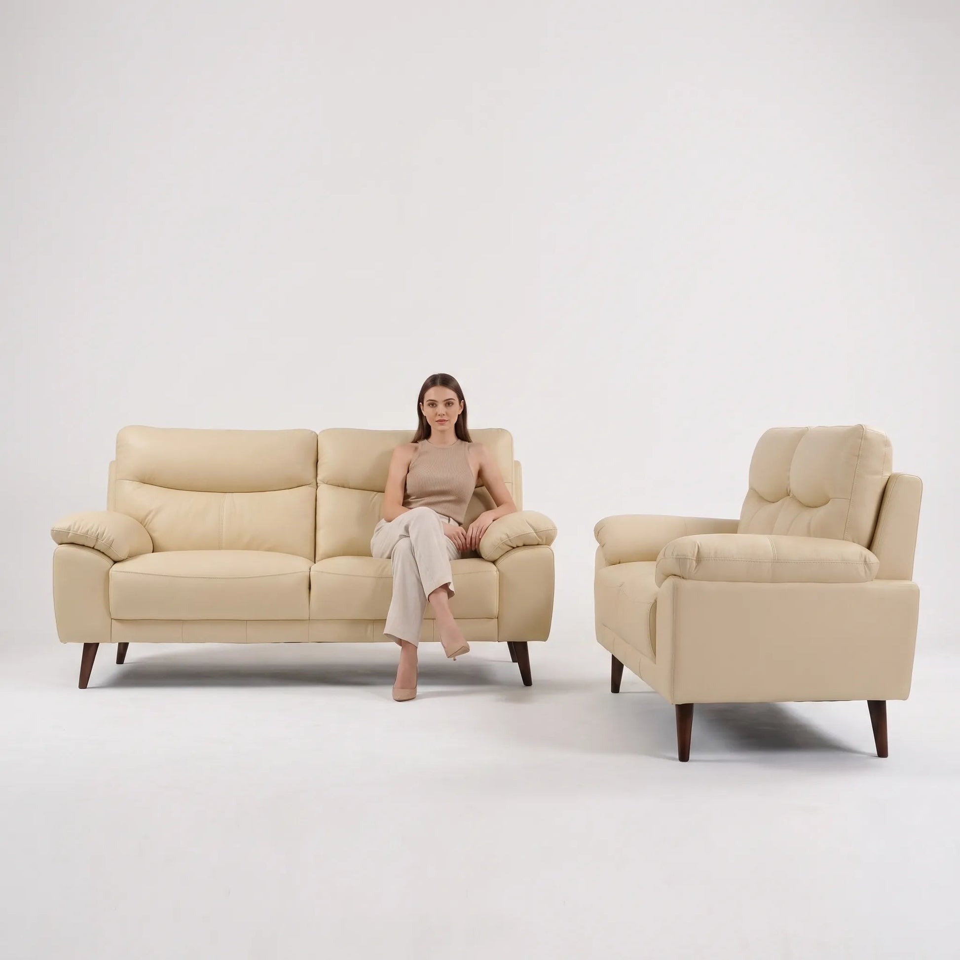 Vantage Genuine Leather Cream 3+2 Seater Sofa Set - Furniture Instore