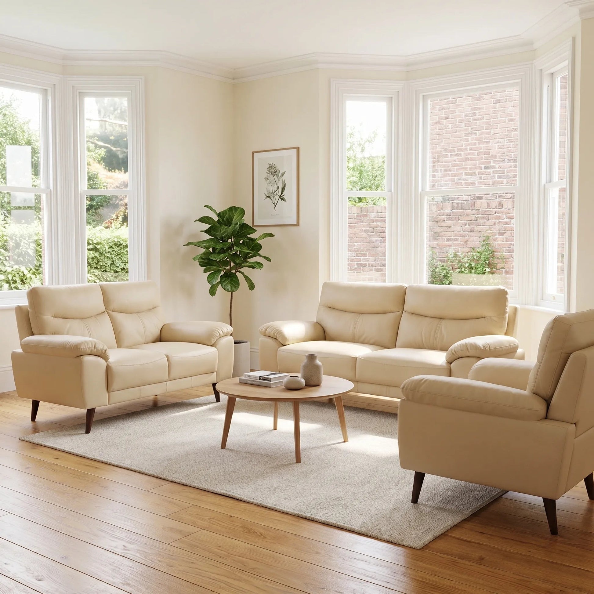 Vantage Genuine Leather Cream 3+2+1 Seater Sofa Set - Furniture Instore