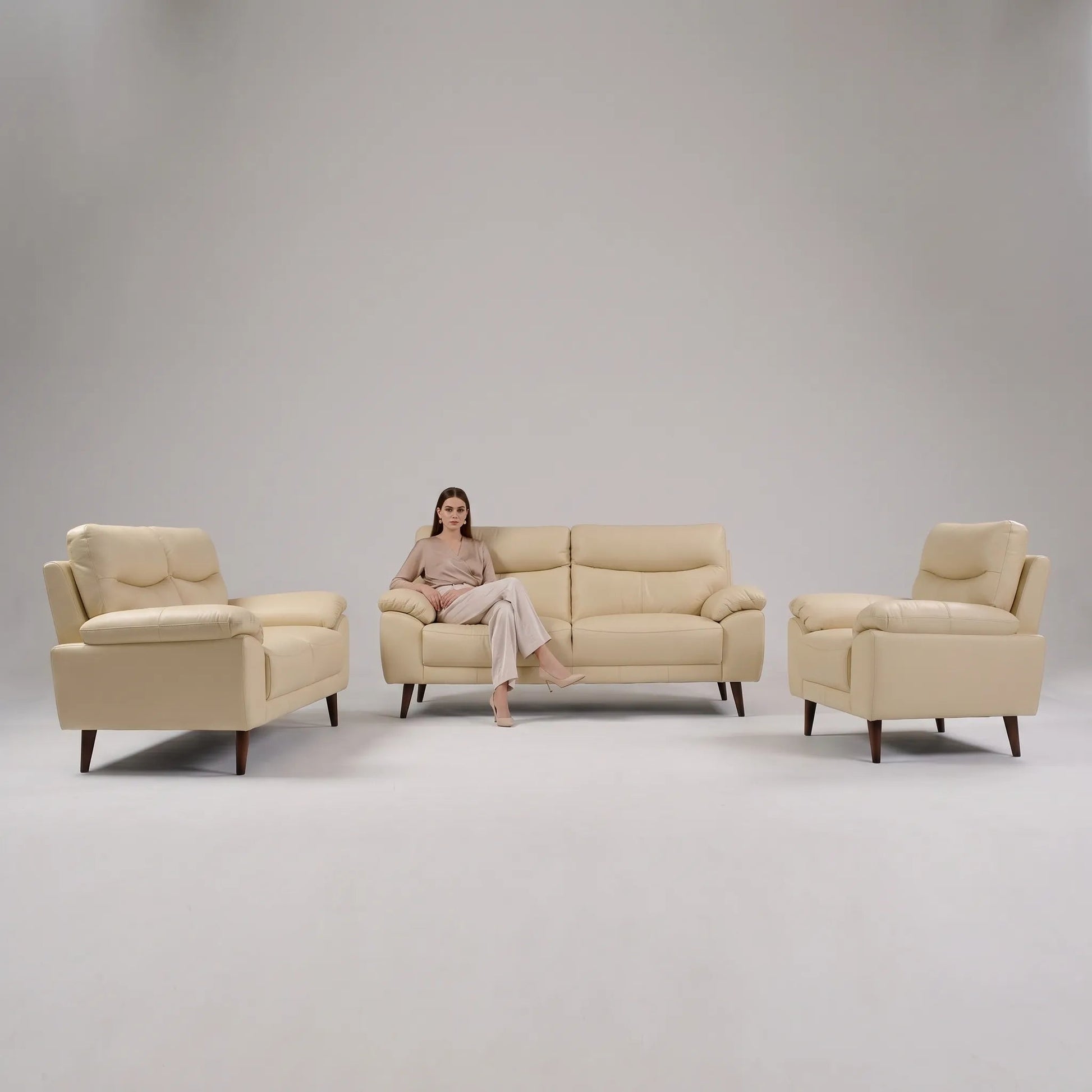 Vantage Genuine Leather Cream 3+2+1 Seater Sofa Set - Furniture Instore