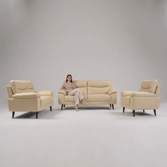 Vantage Genuine Leather Cream 3+2+1 Seater Sofa Set - Furniture Instore