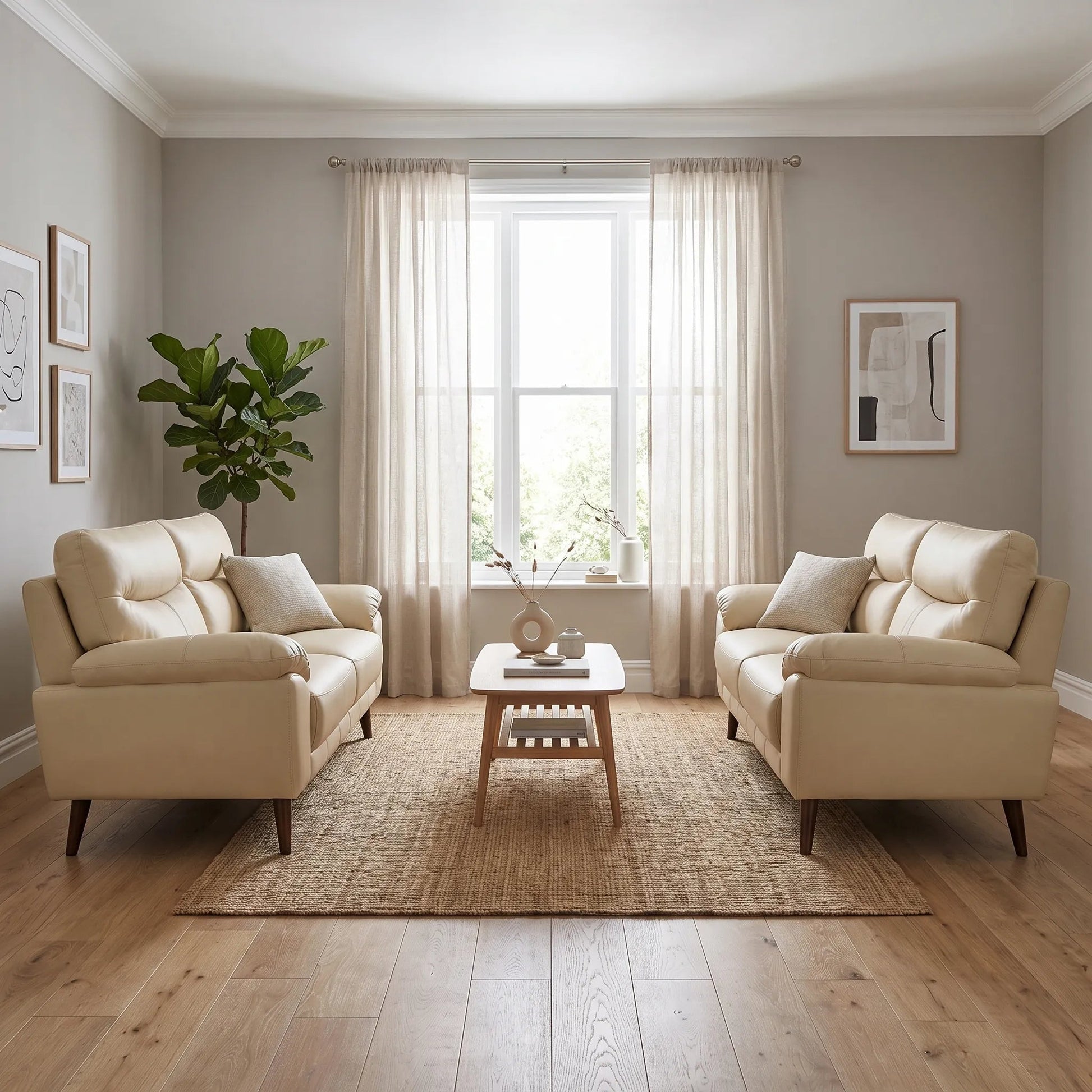 Vantage Genuine Leather Cream 3+3 Seater Sofa Set - Furniture Instore