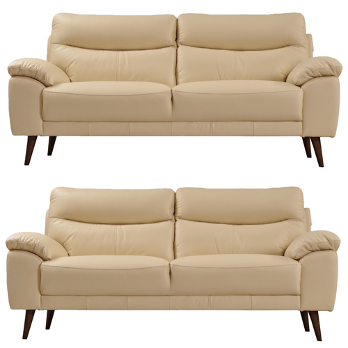 Vantage Genuine Leather Cream 3+3 Seater Sofa Set