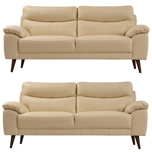 Vantage Cream 3+3 sofa set, front view on white background, modern and cozy living room seating