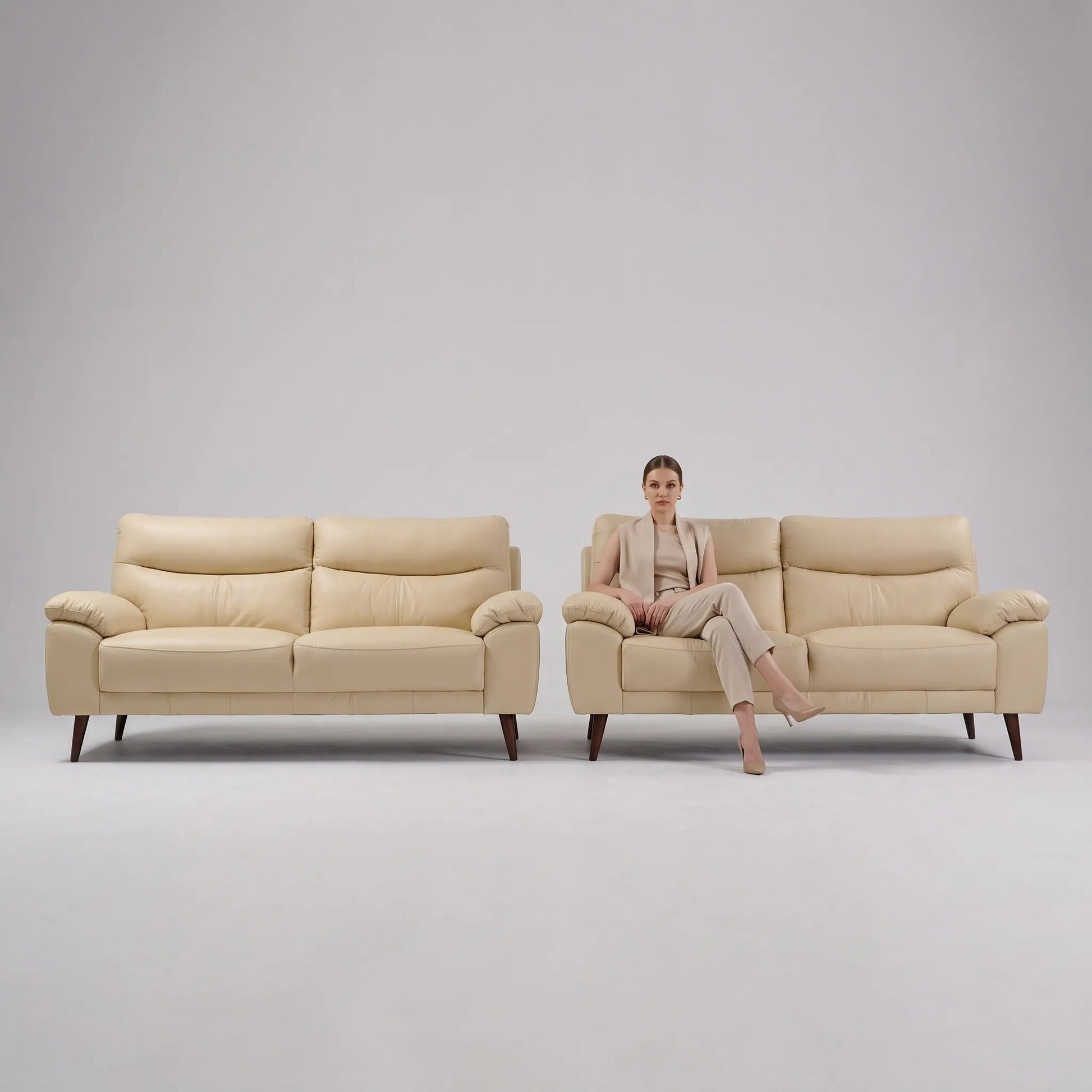 Vantage Genuine Leather Cream 3+3 Seater Sofa Set - Furniture Instore