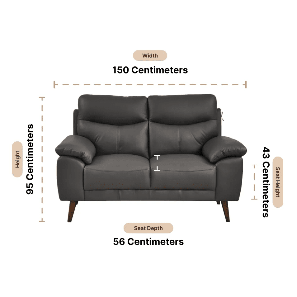 Vantage Genuine Leather Grey 2 Seater Sofa - Furniture Instore