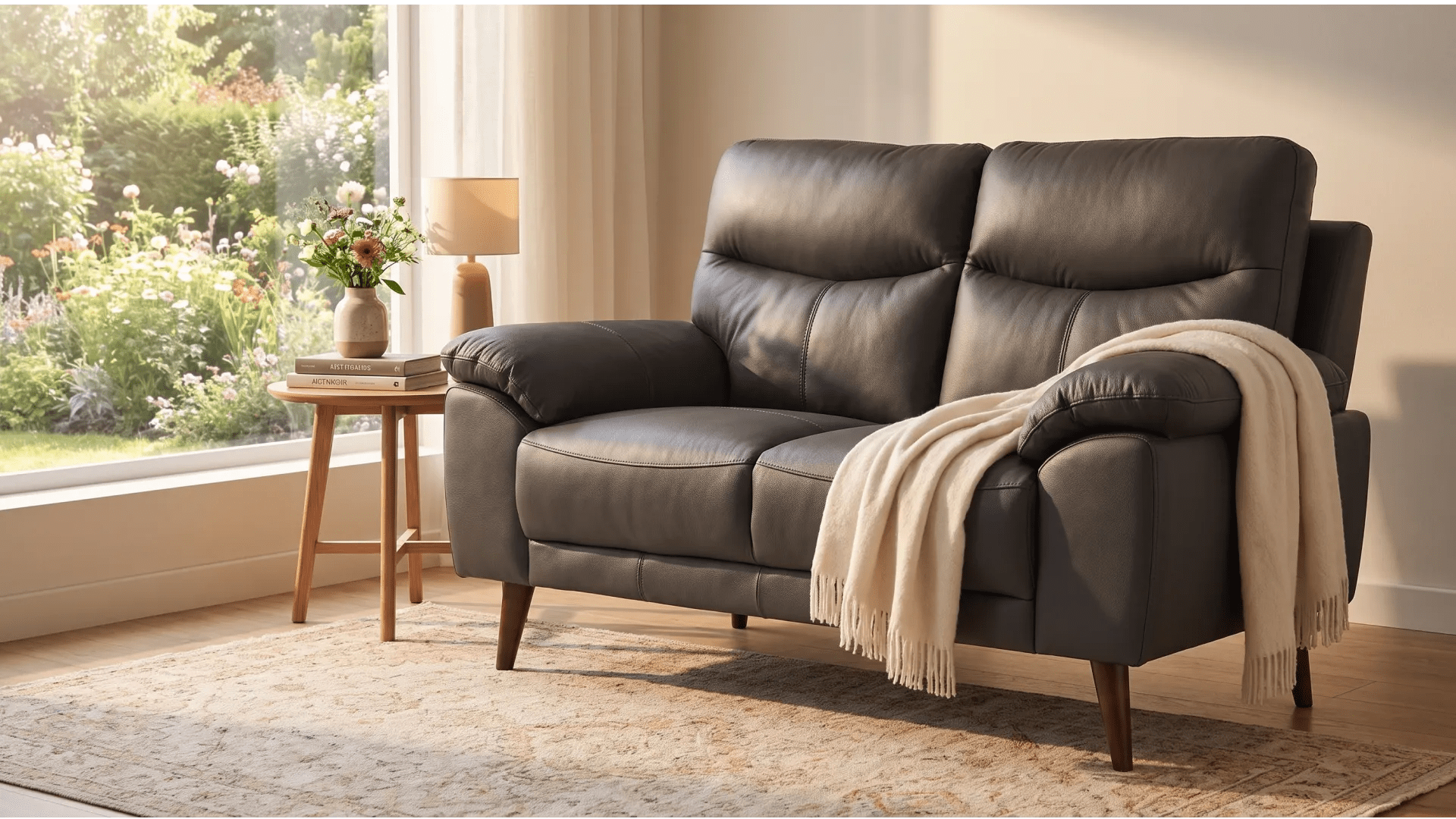 Vantage Genuine Leather Grey 2 Seater Sofa - Furniture Instore