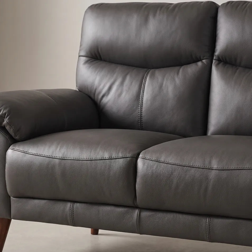 Vantage Genuine Leather Grey 2 Seater Sofa - Furniture Instore