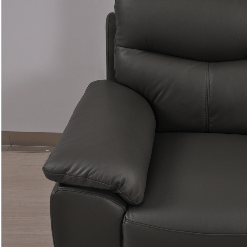 Vantage Grey 2-Seater Sofa close-up angled view in living room set, showcasing cushions, fabric texture, and modern design details