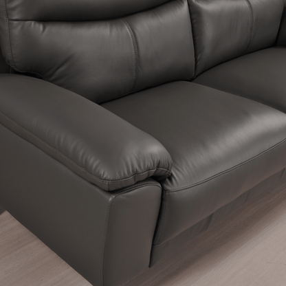 Vantage Grey 2-Seater Sofa close-up angled view in living room set, showcasing cushions, fabric texture, and modern design details