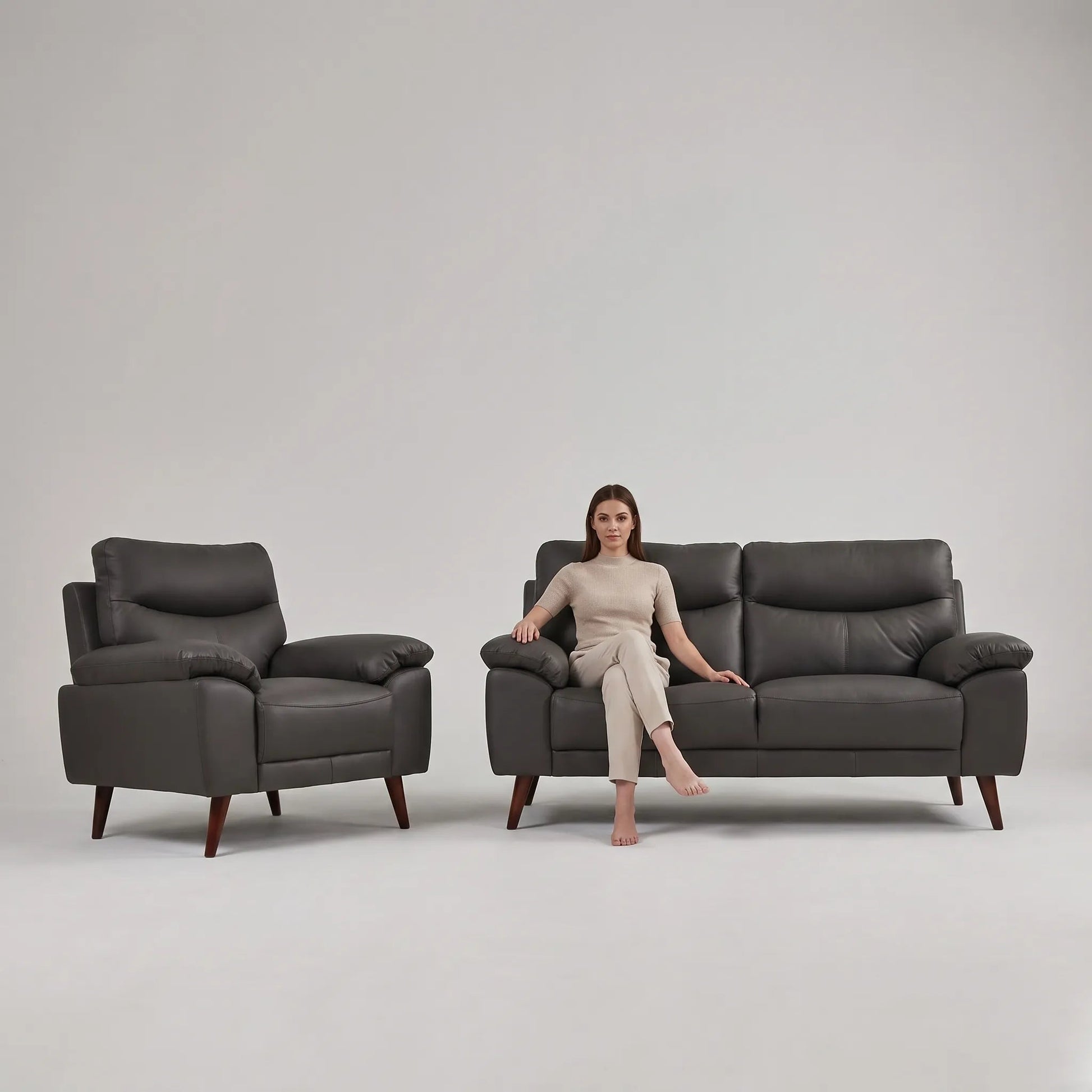 Vantage Genuine Leather Grey 2+1 Seater Sofa Set - Furniture Instore