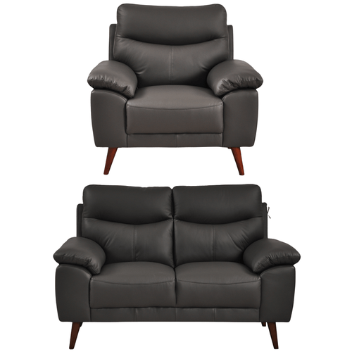 Vantage Genuine Leather Grey 2+1 Seater Sofa Set