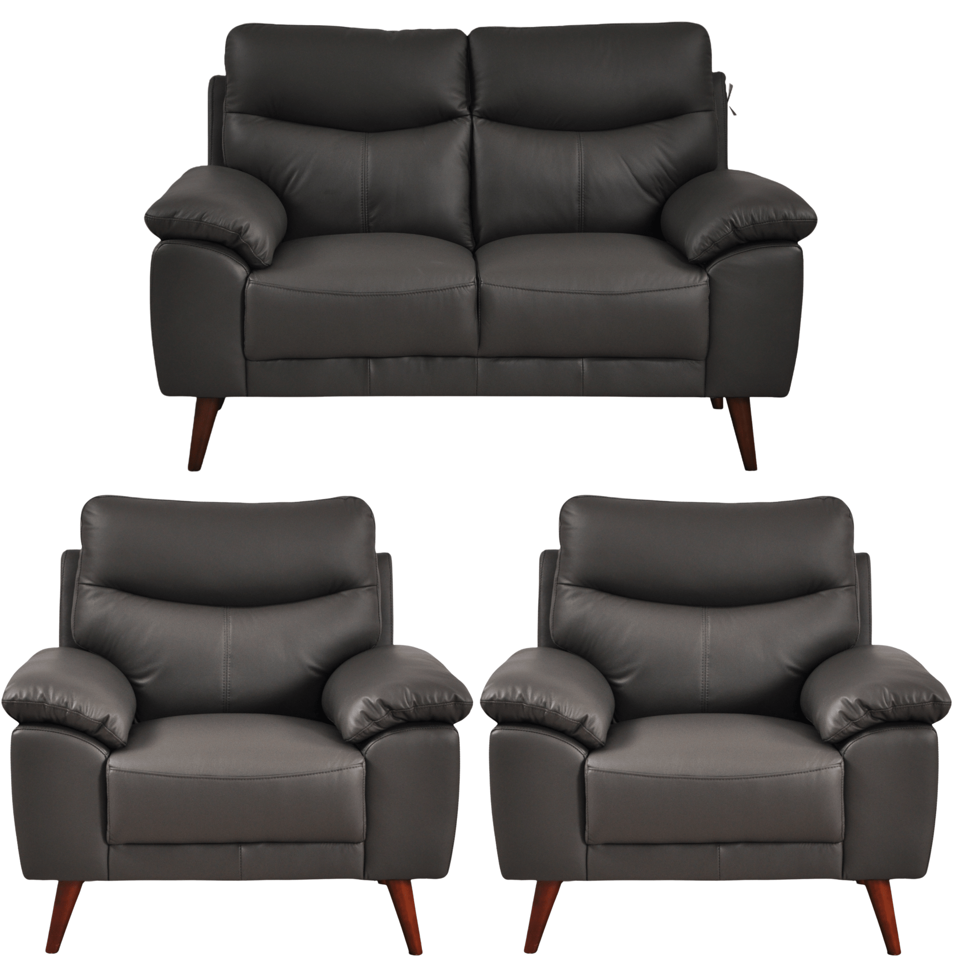 Vantage Grey 2+1+1 Sofa combo front facing on white background, showing cushions, clean lines, and modern design details