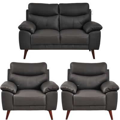 Vantage Genuine Leather Grey 2+1+1 Seater Sofa Set