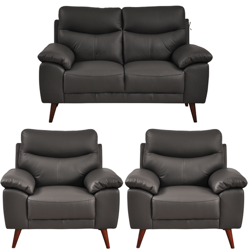 Vantage Genuine Leather Grey 2+1+1 Seater Sofa Set