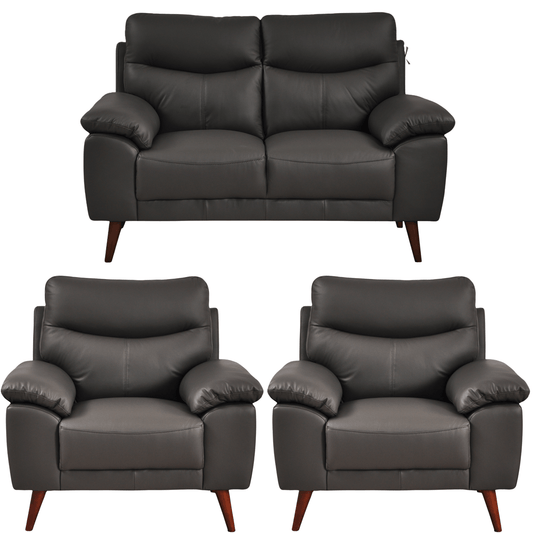 Vantage Grey 2+1+1 Sofa combo front facing on white background, showing cushions, clean lines, and modern design details