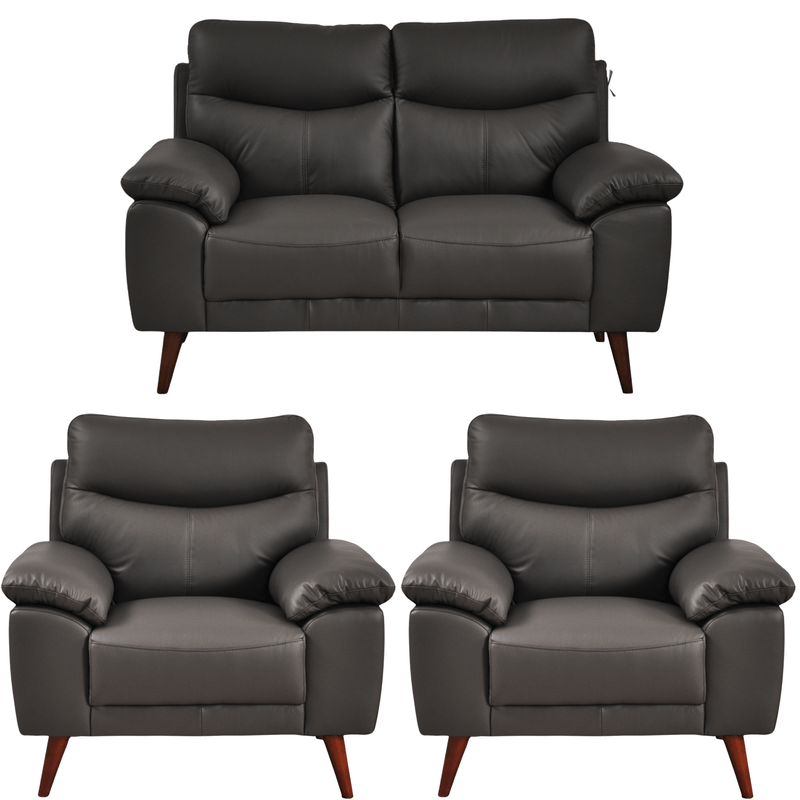 Vantage Grey 2+1+1 Sofa combo front facing on white background, showing cushions, clean lines, and modern design details