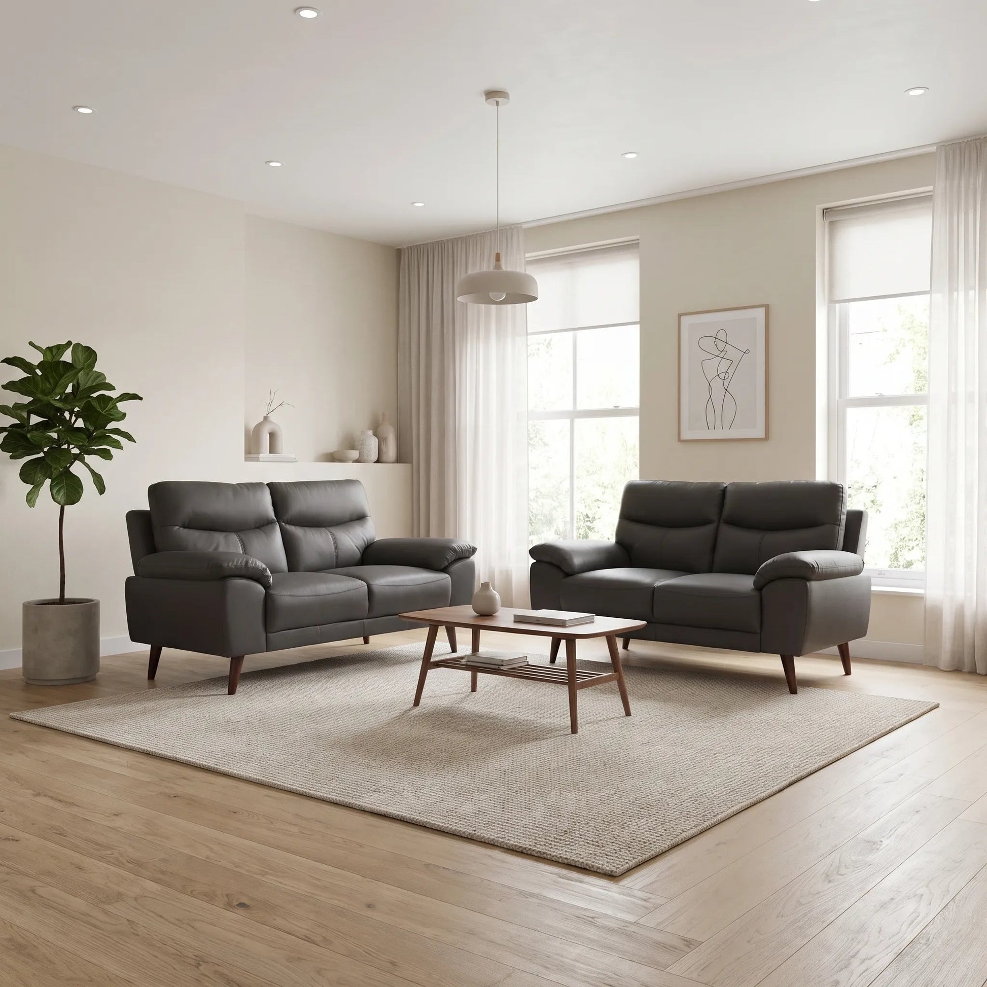 Vantage Genuine Leather Grey 2+2 Seater Sofa Set - Furniture Instore
