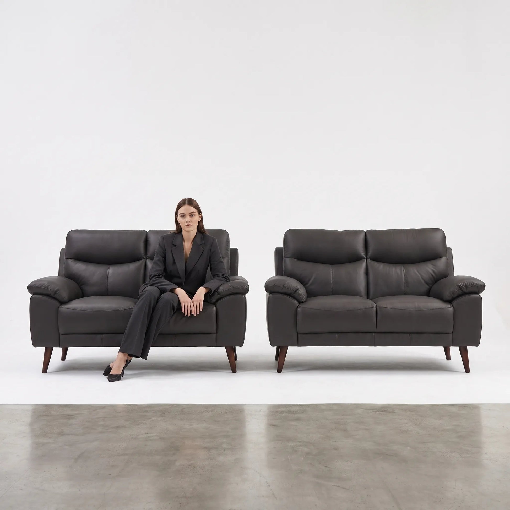 Vantage Genuine Leather Grey 2+2 Seater Sofa Set - Furniture Instore